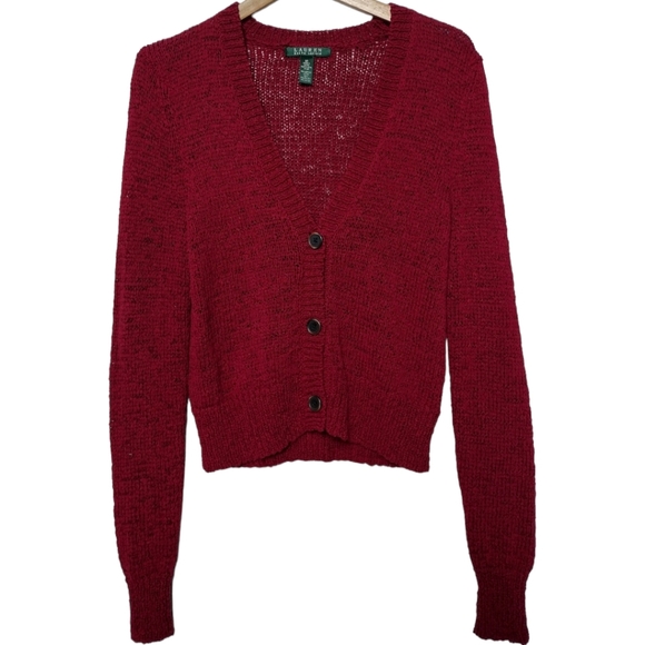 Lauren Ralph Lauren Dark Red Loose Knit Button Front Cardigan - Picture 1 of 5